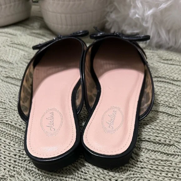 Women's Black Leopard Mesh Slip-On Mules - Picture 3 of 4